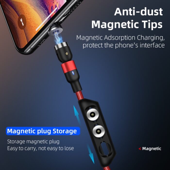 1m 2A Output 3 in 1 USB to 8 Pin + USB-C / Type-C + Micro USB Nylon Braided Rotate Magnetic Charging Cable, 1m 3 in 1 - Image 7