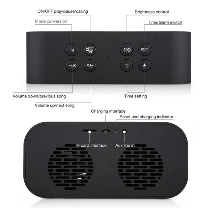 AEC BT501 Bluetooth Speaker Alarm Clock with Mirror LED Display - Image 3