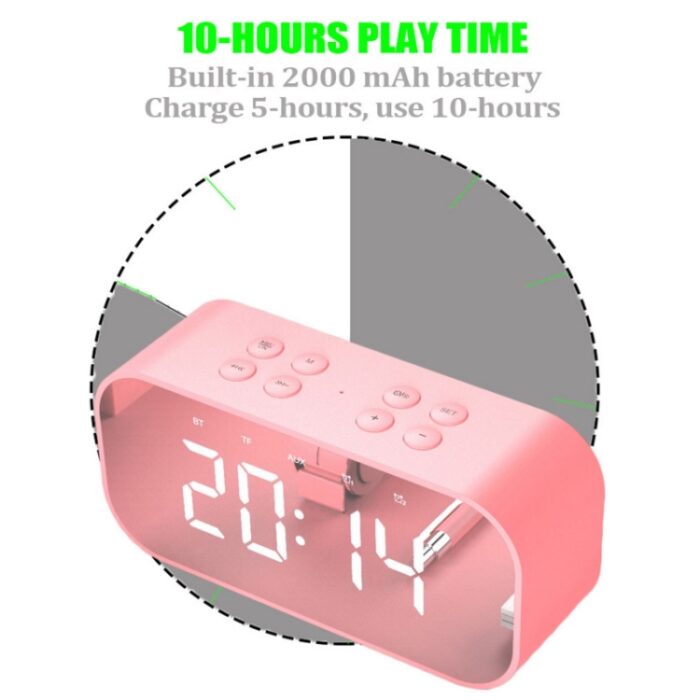 AEC BT501 Bluetooth Speaker Alarm Clock with Mirror LED Display - Image 4