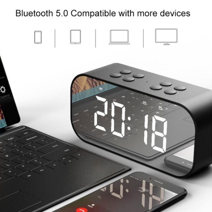 AEC BT501 Bluetooth Speaker Alarm Clock with Mirror LED Display - Image 8