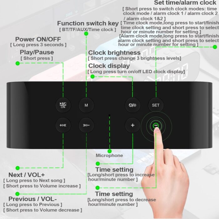 AEC BT501 Bluetooth Speaker Alarm Clock with Mirror LED Display - Image 10