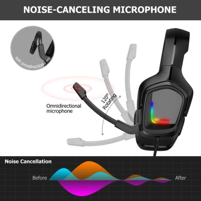ONIKUMA K20 Gaming Headset with Mic and LED Lights - Image 4