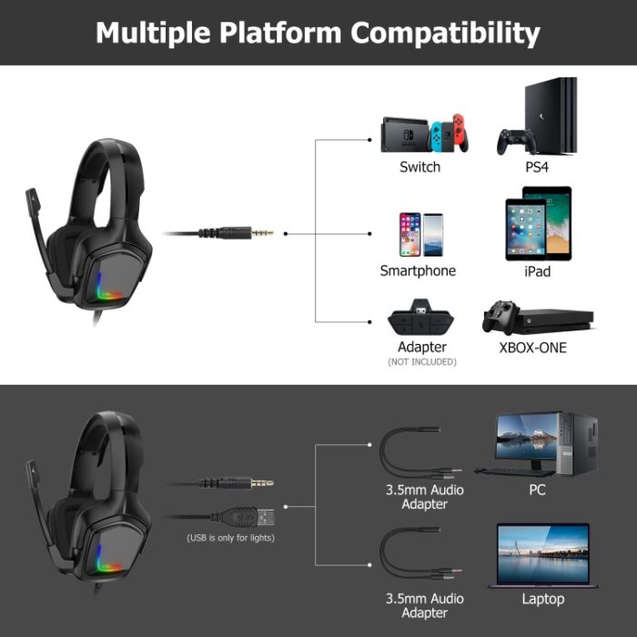 ONIKUMA K20 Gaming Headset with Mic and LED Lights - Image 7