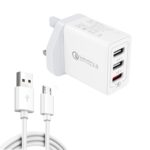 SDC-30W 3-Port QC3.0 USB Travel Charger with Micro USB Cable, UK Plug