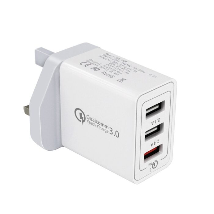 SDC-30W 3-Port QC3.0 USB Travel Charger with Micro USB Cable, UK Plug - Image 2