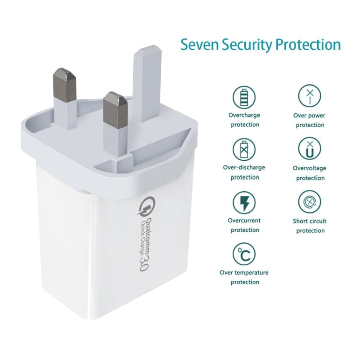 SDC-30W 3-Port QC3.0 USB Travel Charger with Micro USB Cable, UK Plug - Image 4
