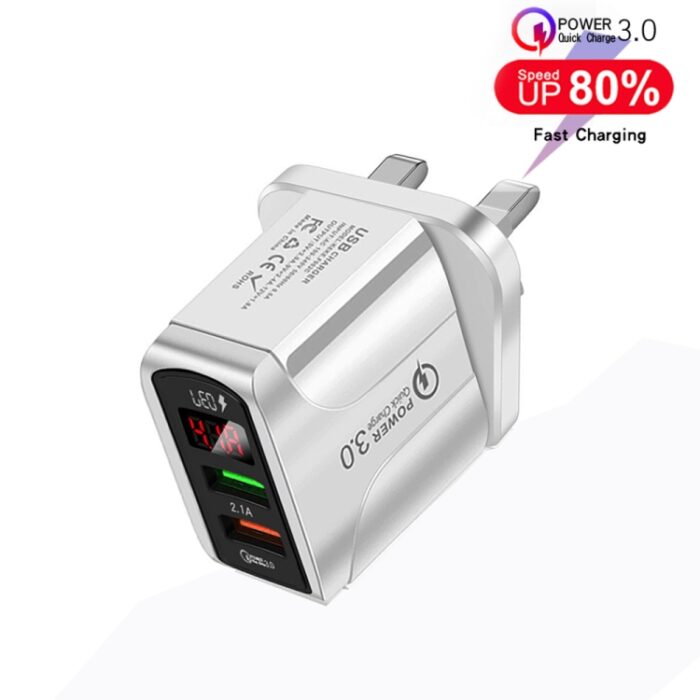 F002C 20W QC3.0 USB Fast Charger with LED Display and Micro USB Cable, UK Plug - Image 2