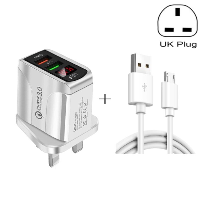 F002C 20W QC3.0 USB Fast Charger with LED Display and Micro USB Cable, UK Plug - Image 3