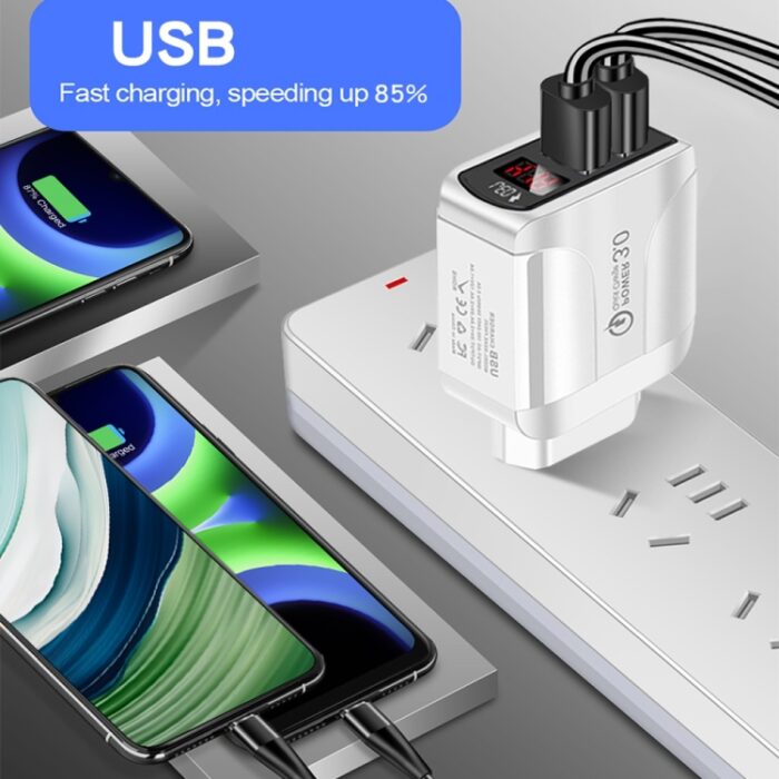F002C 20W QC3.0 USB Fast Charger with LED Display and Micro USB Cable, UK Plug - Image 7