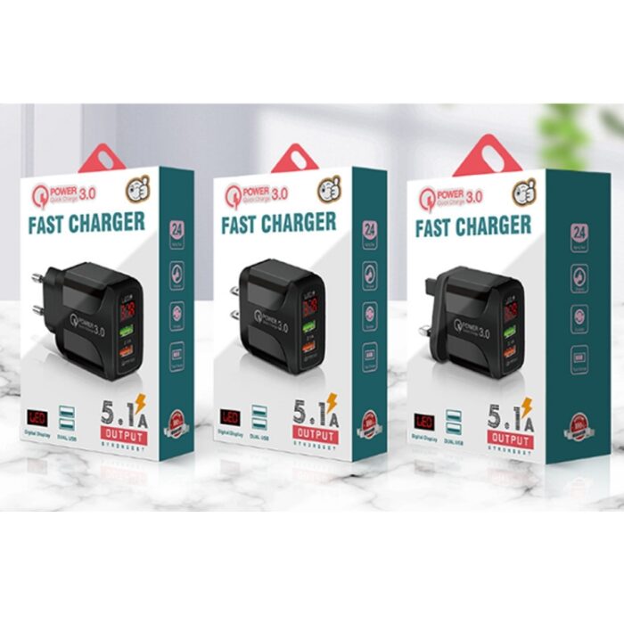 F002C 20W QC3.0 USB Fast Charger with LED Display and Micro USB Cable, UK Plug - Image 8