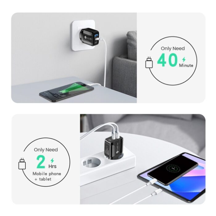 25W PD and QC3.0 Dual-Port Fast Charger with Micro USB Cable, UK Plug - Image 4