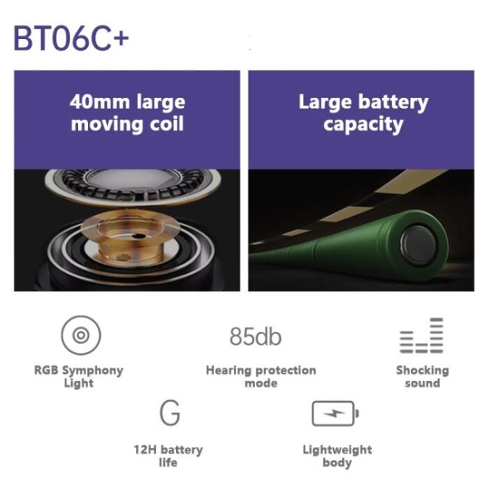 BT06C+ Kids Wireless Bluetooth Headphones with Mic & LED Light - Image 8