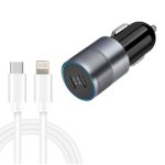 Dual USB-C PD 40W Car Charger with USB-C to Lightning Cable
