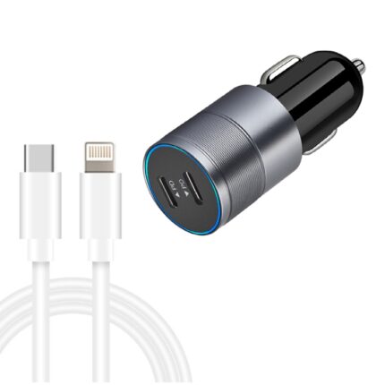 Dual USB-C PD 40W Car Charger with USB-C to Lightning Cable