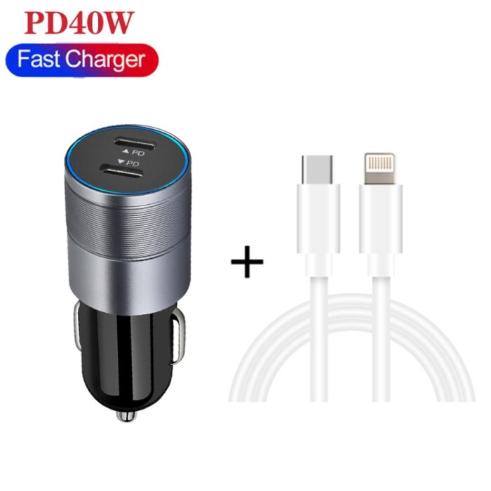 Dual USB-C PD 40W Car Charger with USB-C to Lightning Cable - Image 3