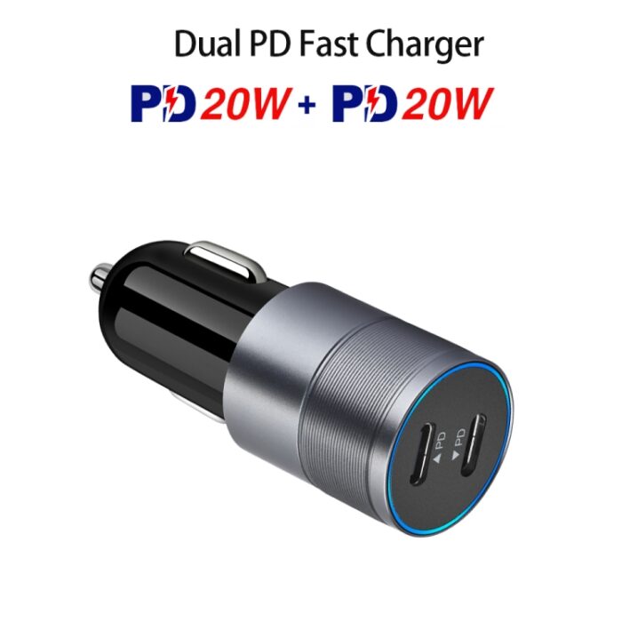 Dual USB-C PD 40W Car Charger with USB-C to Lightning Cable - Image 4