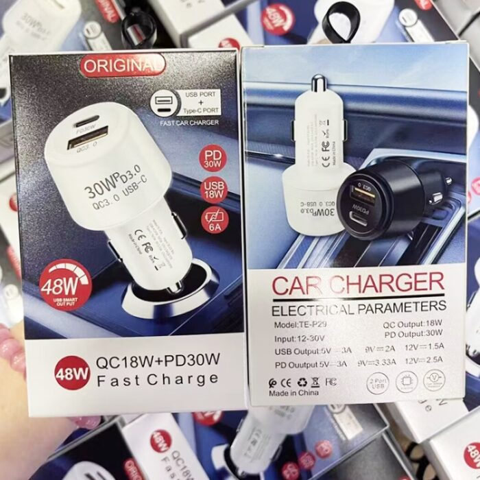 P29 48W Dual-Port Car Charger, PD 30W USB-C and QC3.0 USB-A - Image 6