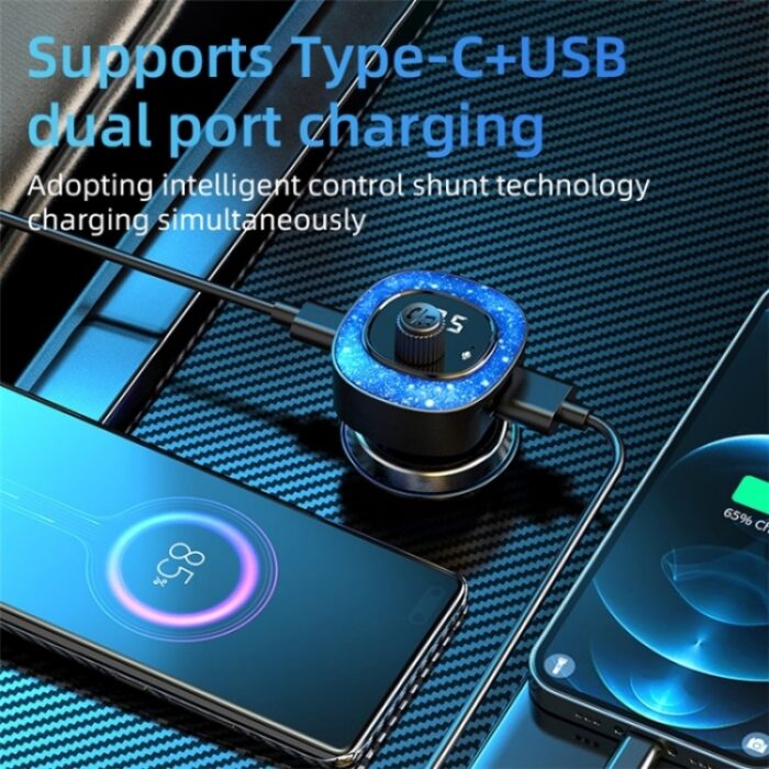 C41 Bluetooth 5.3 FM Transmitter Car Charger with Starry Light - Image 3