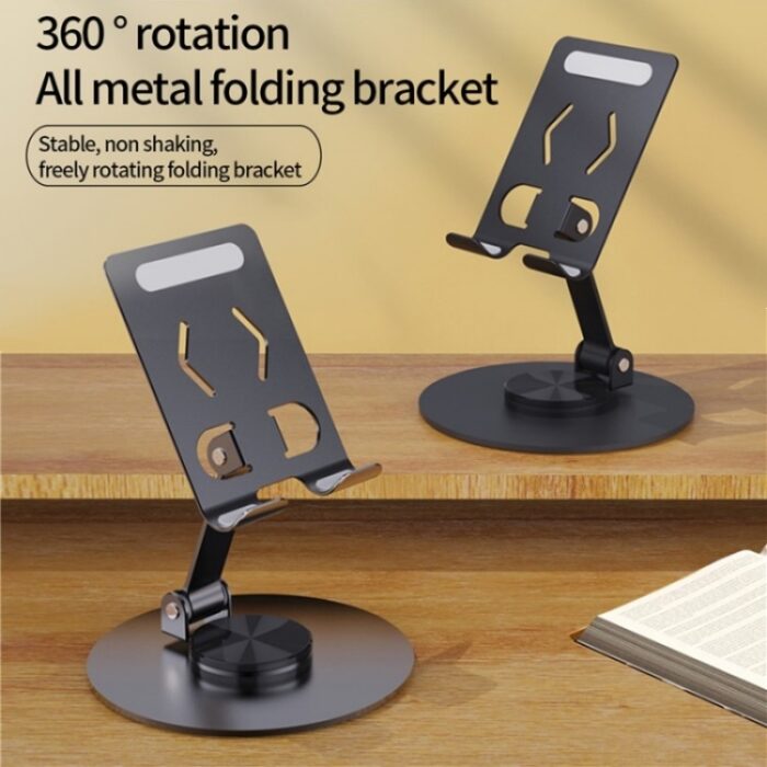 YY-027 Foldable Desktop Phone and Tablet Holder, 360-Degree Rotating Metal Stand - Image 2