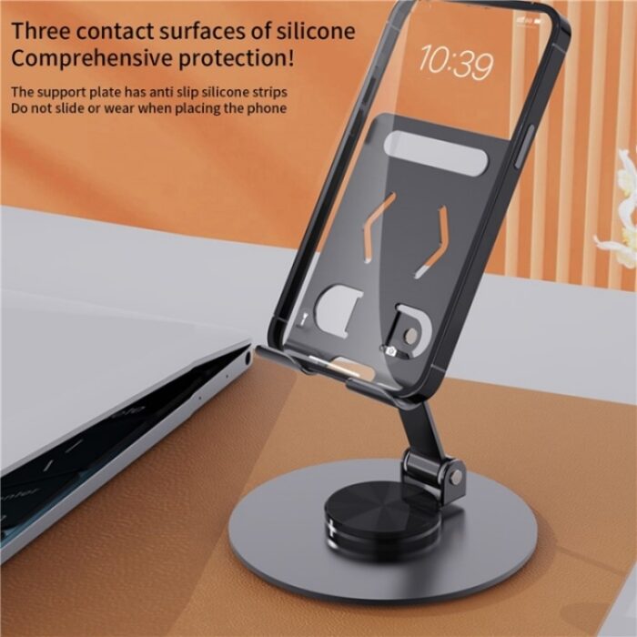 YY-027 Foldable Desktop Phone and Tablet Holder, 360-Degree Rotating Metal Stand - Image 5