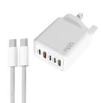 120W 5-Port PD and QC3.0 Multi Charger with USB-C Cable, UK Plug