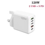 120W 5-Port PD and QC3.0 Multi Charger with USB-C Cable, UK Plug - Image 2