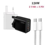 120W 5-Port PD and QC3.0 Multi Charger with USB-C Cable, UK Plug - Image 3