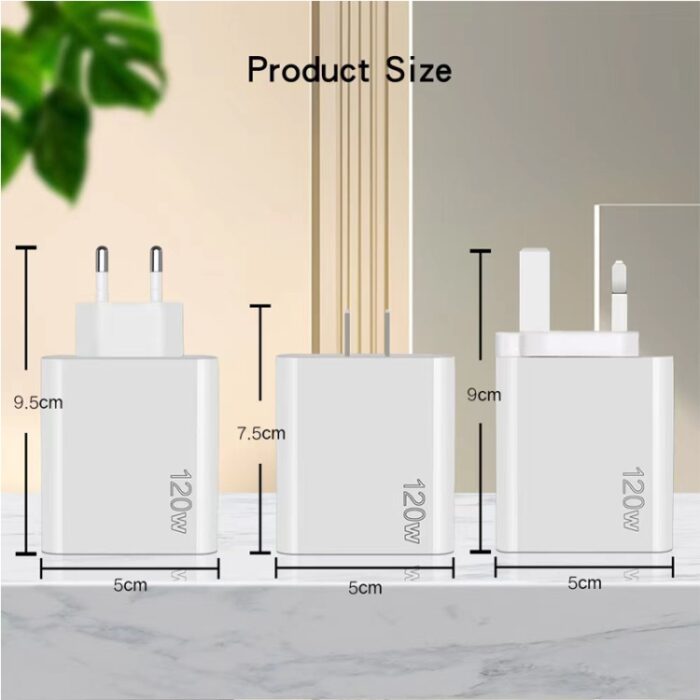 120W 5-Port PD and QC3.0 Multi Charger with USB-C Cable, UK Plug - Image 7