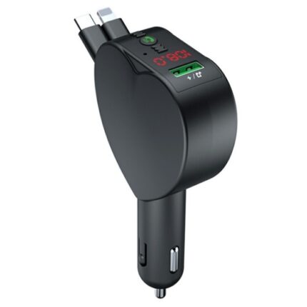 Y2 Bluetooth Car MP3 Player & FM Transmitter with Retractable USB-C Cables