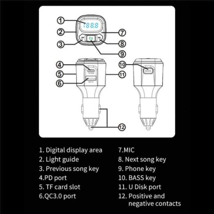 BC80 Bluetooth Car Charger MP3 Player with Voltage Display - Image 11