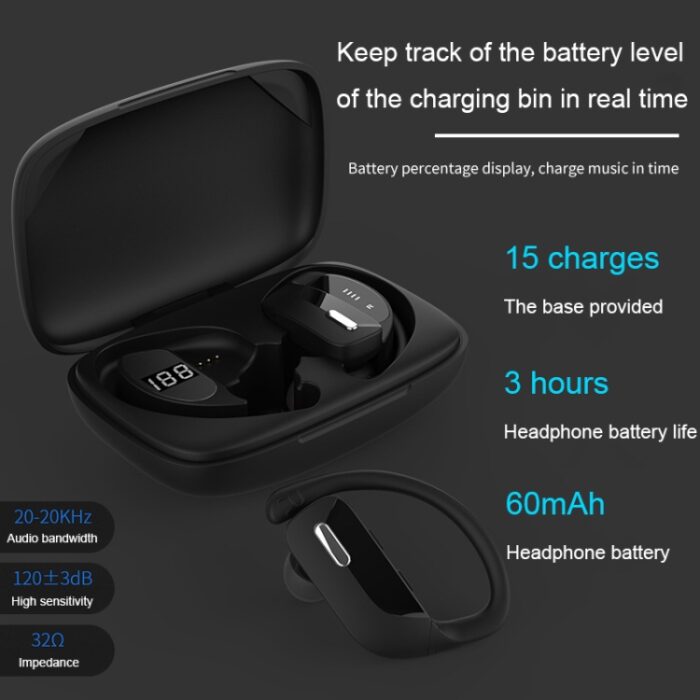 T16 / T17 Ear-Hook Wireless Earbuds, Dual Battery LED Display - Image 7