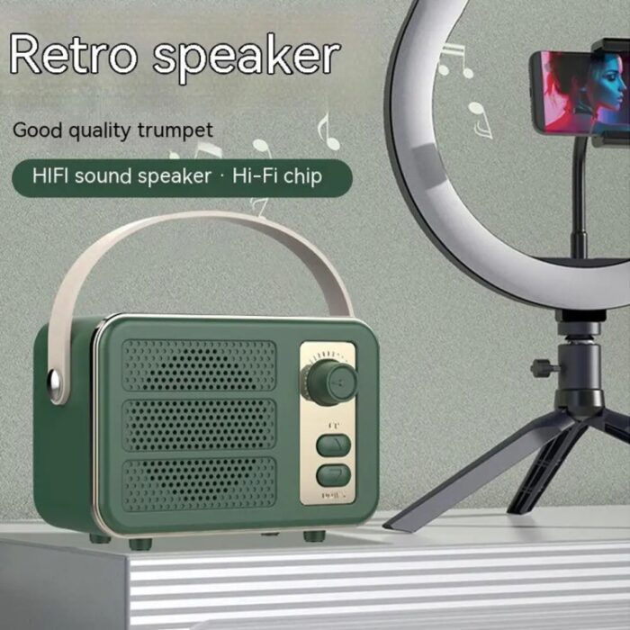 Mini Retro HiFi Bluetooth Speaker with Leather Handle and Volume Knob - Image 5