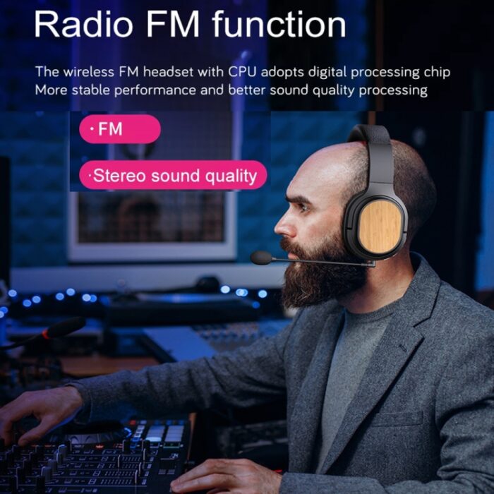 Bamboo Wood Bluetooth Headphones with Sound Card, TF Card, FM, AUX - Image 8