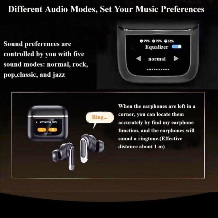 V8 ANC Wireless Earbuds with Colour Touch Screen Case - Image 9
