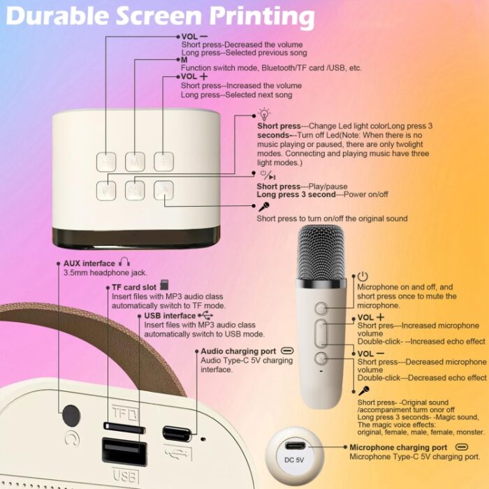 Portable Karaoke Bluetooth Speaker with Wireless Microphone, RGB Lights - Image 11