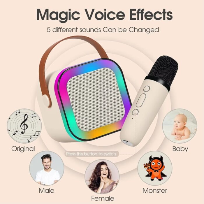 Portable Karaoke Bluetooth Speaker with Wireless Microphone, RGB Lights - Image 4