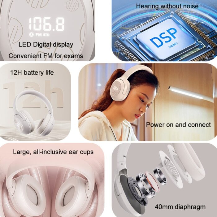 Inphic H1S Bluetooth Headphones with FM Radio, 12h Battery - Image 11