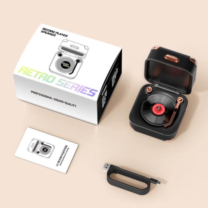 AVWOO A17 Retro Record Player Style Bluetooth Speaker with Lights - Image 8