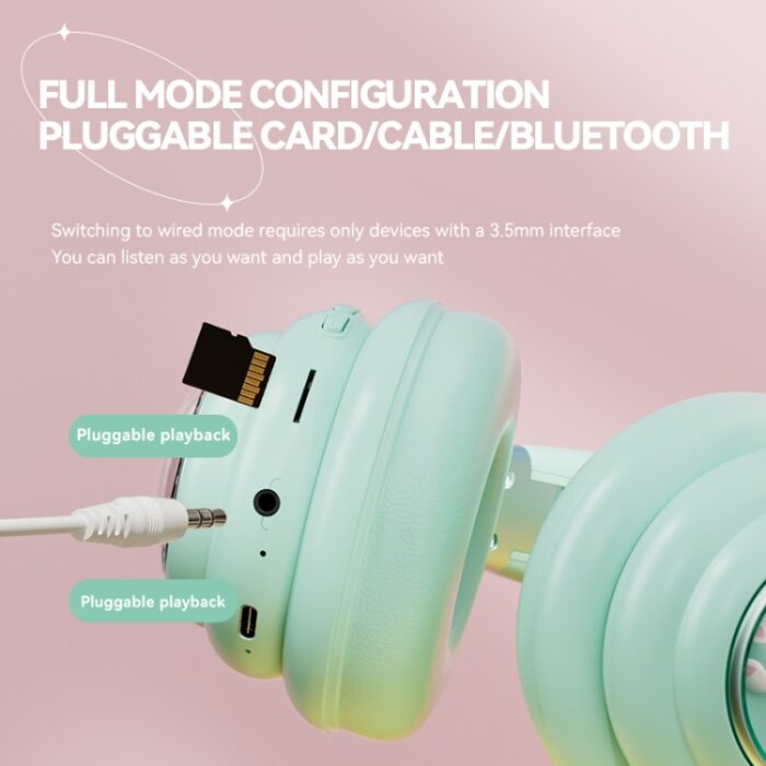 KE-30 RGB Kids Wireless Bluetooth Headphones with Cable and Mic - Image 5