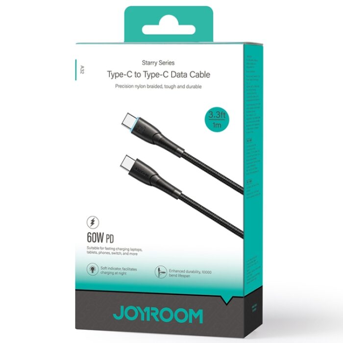 JOYROOM Starry 60W Braided USB-C to USB-C Cable with LED, 1m - Image 3