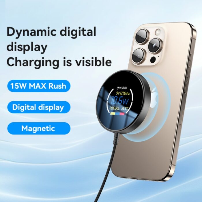 Yesido DS28 15W Magnetic Wireless Charger with Digital Display - Image 2