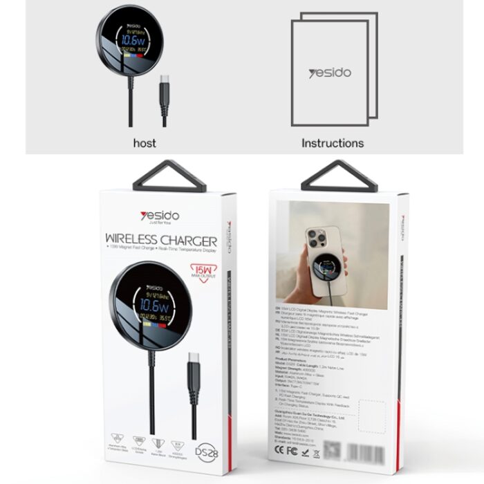 Yesido DS28 15W Magnetic Wireless Charger with Digital Display - Image 11