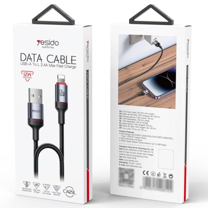 Yesido CA129L USB to Lightning Charging Cable, 1.2 m, 2.4A - Image 11